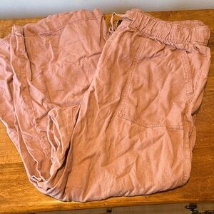 Dusty Rose Elastic Waist linen blend pants